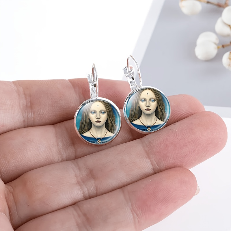 2pcs Set of Exquisite White Earrings with Blue Background